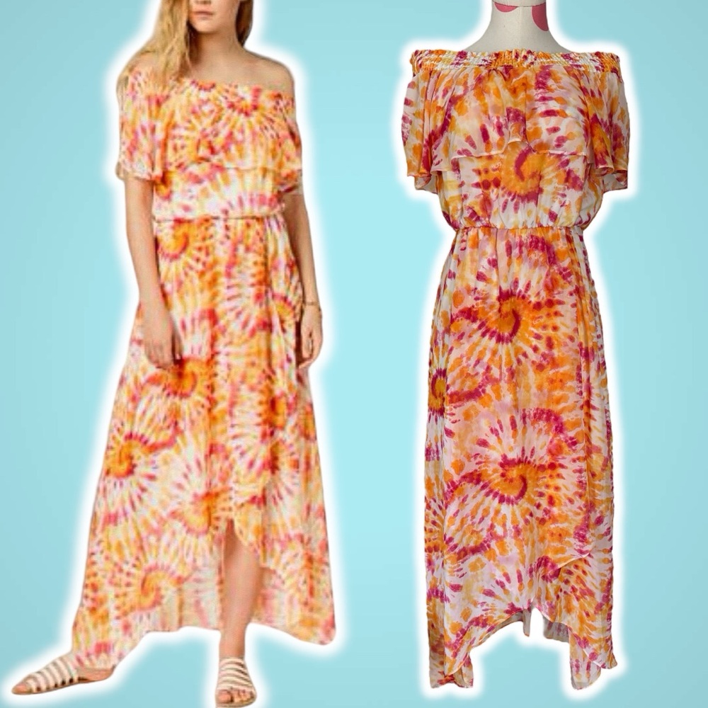 The Edit By Seventeen Maxi Dress Tie Dye Print Off Shoulder Medium